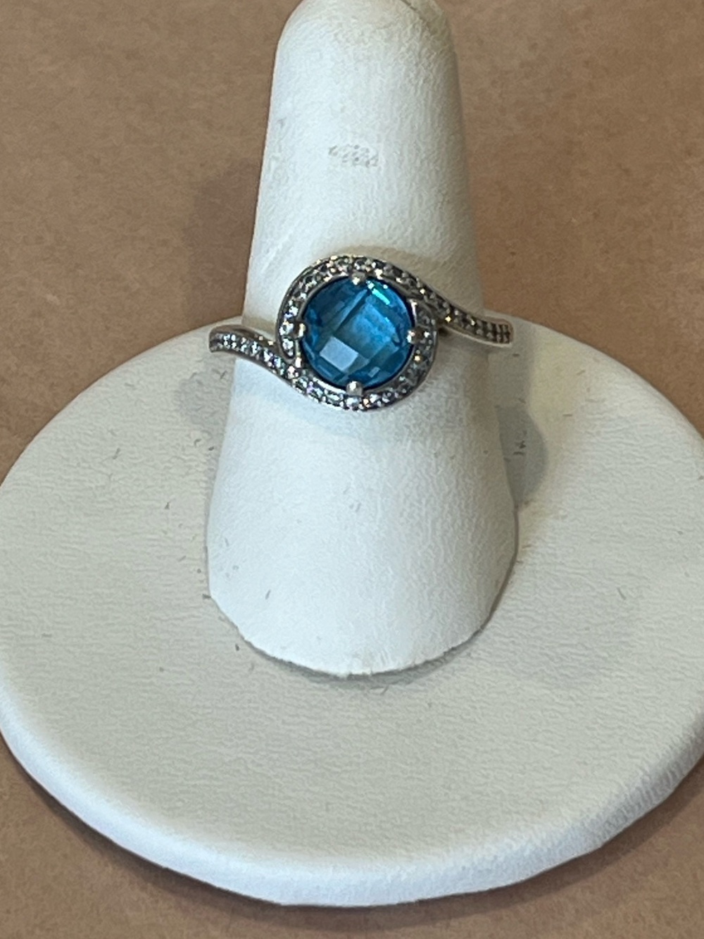 PANDORA S925 Sterling Silver Blue Stone Swirl Halo Ring Size 52 US 6